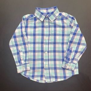 Blue and multicolour button up shirt. Dressy for summer